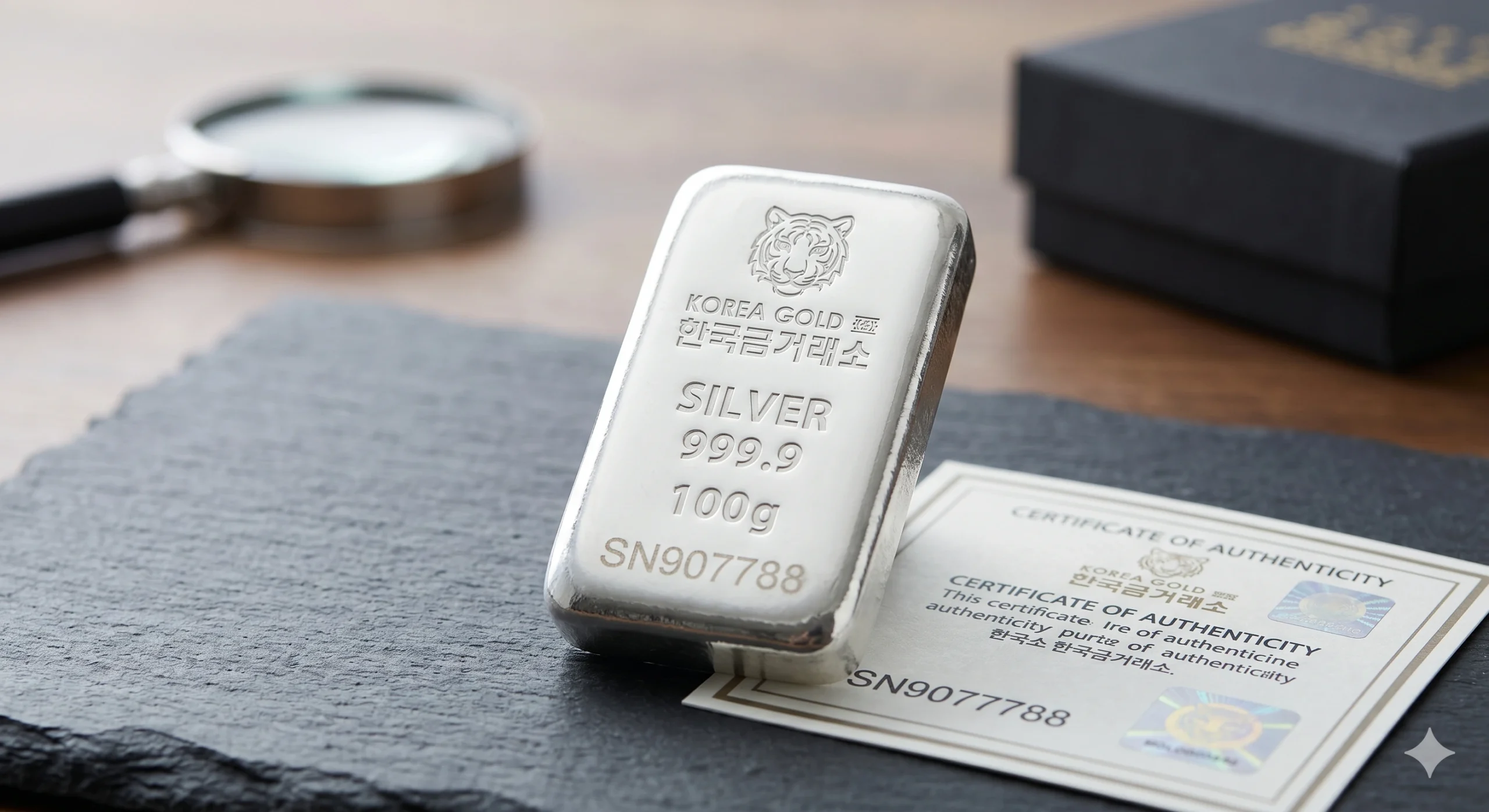 한국금거래소 정품 999.9 실버바 뒷면 홀마크 확인