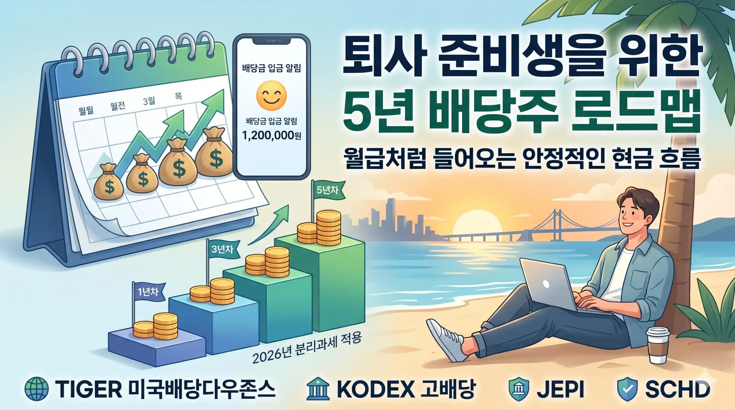 퇴사 준비생을 위한 5년 완성 배당주 투자 로드맵 및 추천 ETF 인포그래픽
