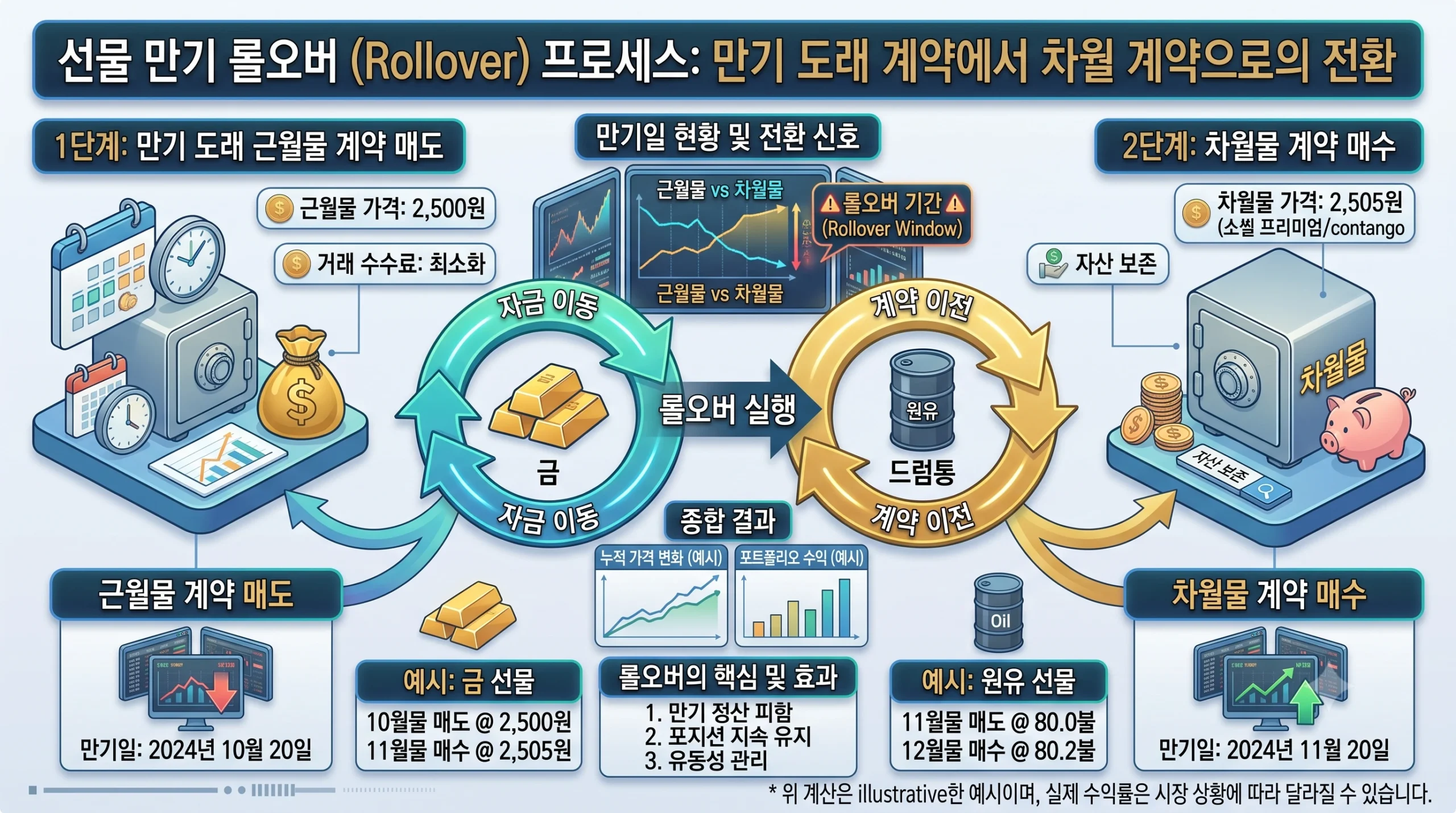 선물 만기 롤오버 프로세스 인포그래픽