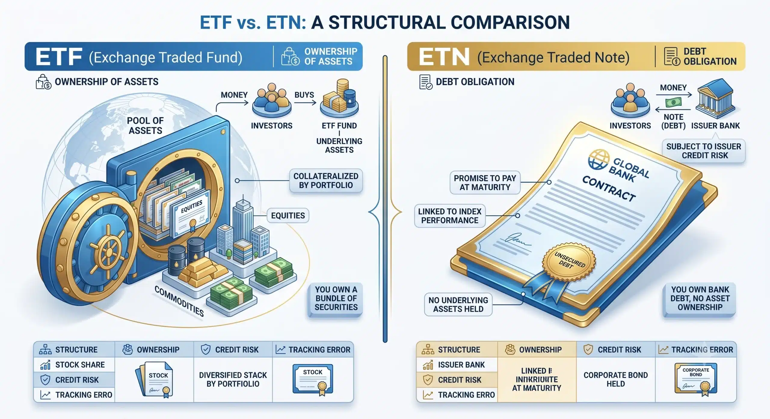 ETF VS ETN 비교 인포그래픽