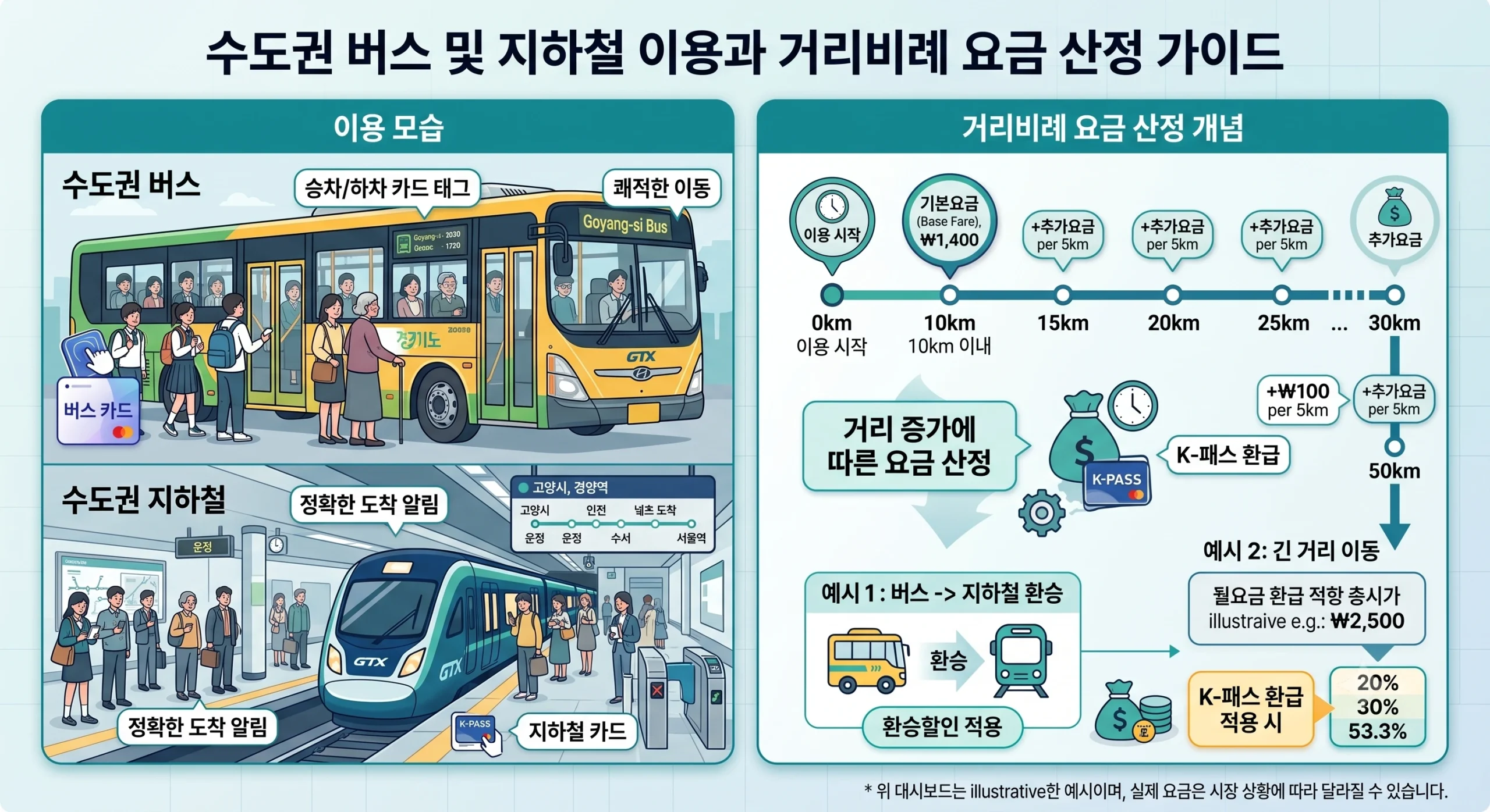 수도권 버스 및 지하철 이용과 거리비례 요금 산정 가이드